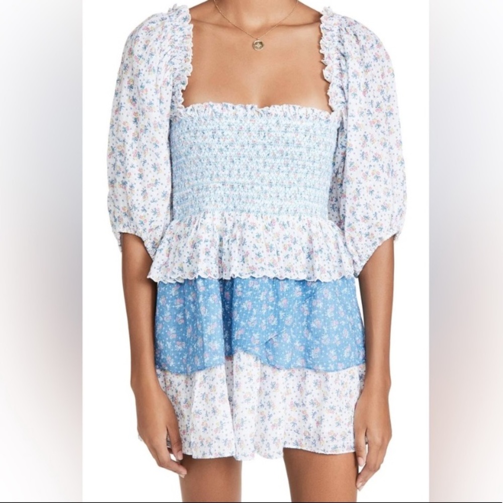 LoveShackFancy Blue and White Floral Dress